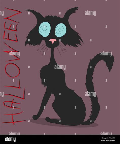 black cat on halloween drawing vector color background Stock Vector ...