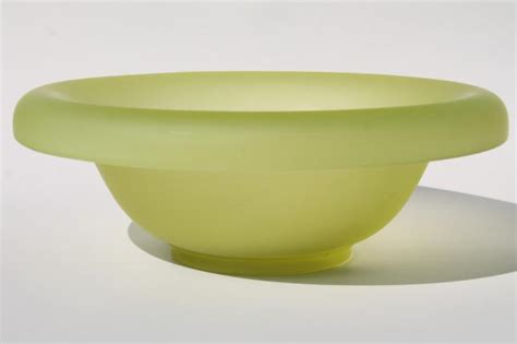 Art Deco Vintage Yellow Green Vaseline Glass Bowl And Stand Frosted Finish Satin Glass