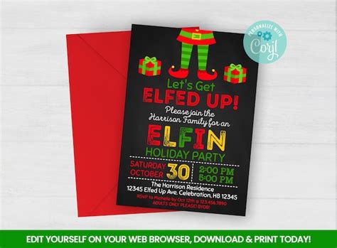 Editable Christmas Elfed Up Invitation Ugly Sweater Contest Self