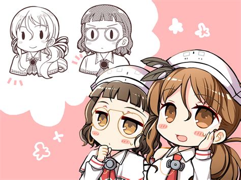 Safebooru 2girls Blush Brown Eyes Brown Hair Capelet Chibi Feathers Hair Between Eyes