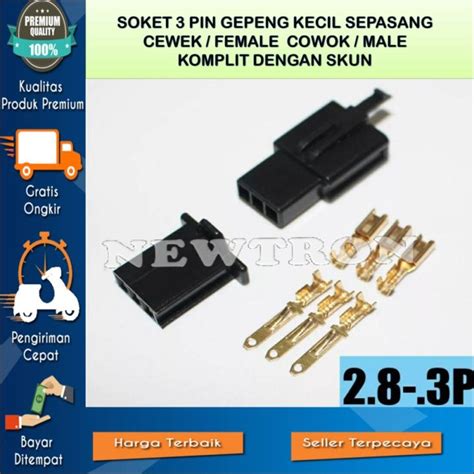 Isi 5 Set Soket Kabel 3 Pin Kecil Original Set Skun Hitam Bahan