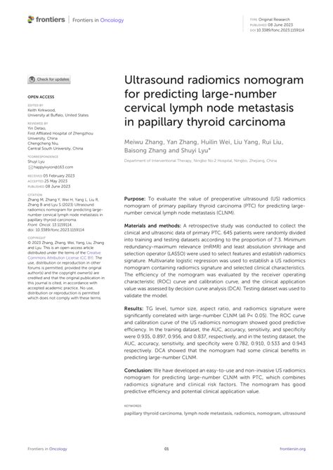 Pdf Ultrasound Radiomics Nomogram For Predicting Large Number