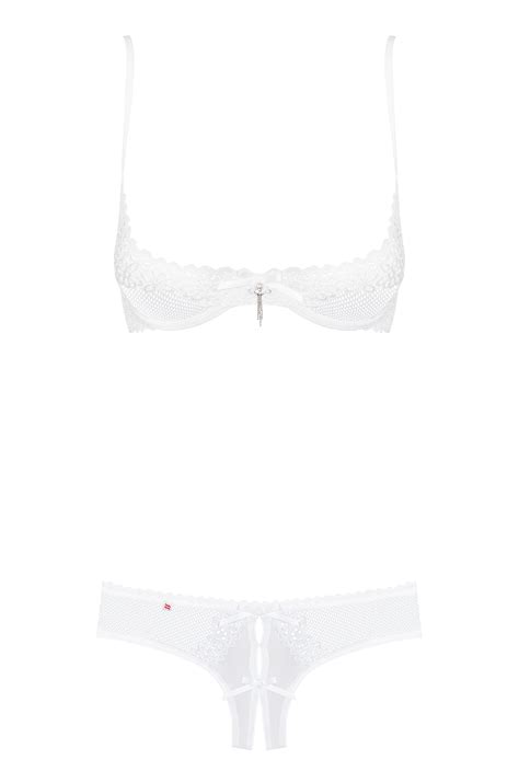 Demi soutien gorge et string rouge avec entrejambe ouvert Blanc LINGERIE LINGERIE ÉROTIQUE