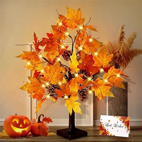 Cke 24 Inch Artificial Fall Tree Lighted Maple Tree Battery