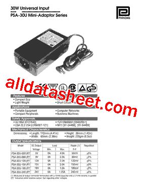 Psa U Datasheet Pdf Phihong Usa Inc