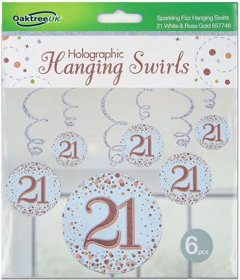 Oaktree Sparkling Fizz Hanging Swirls 21st White Rose Gold 6pcs