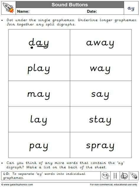 Ay Worksheets And Games Galactic Phonics