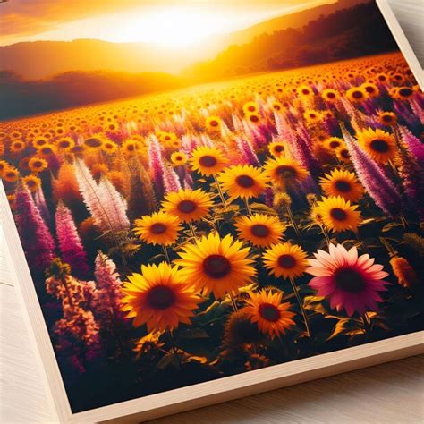 Premium Photo Golden Sunset Over Sunflower Field Tranquil Nature