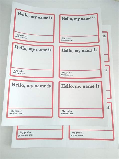 Pronoun Name Tag Stickers Printable Template Download 3 1/3 X 4 - Etsy