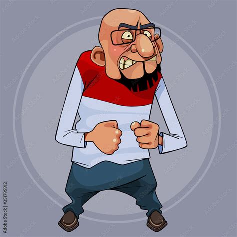 Cartoon Character A Bearded Man Clenched His Fists In Anger Stock