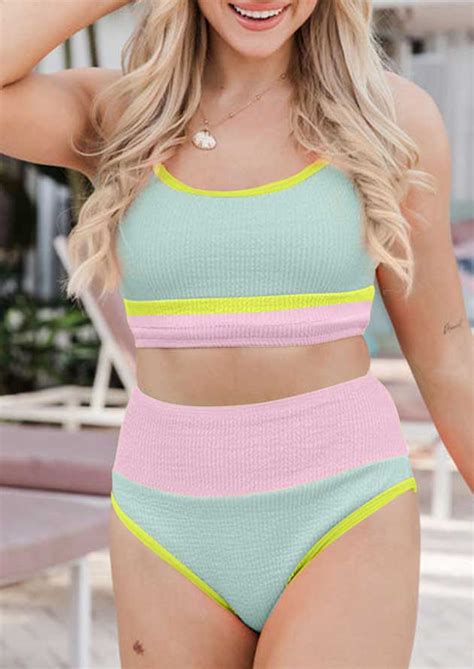 Pop In Color Block High Waist Bikini Blue