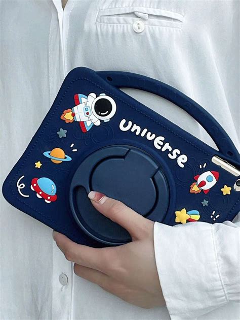 Astronaut And Rocket Pattern Silicone Pad Case With Handle And Holder Shein