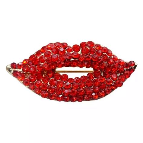 2 25 Glistening Red Lips 👄 Lapel Pin Brooch Red Rhinestone Crystal