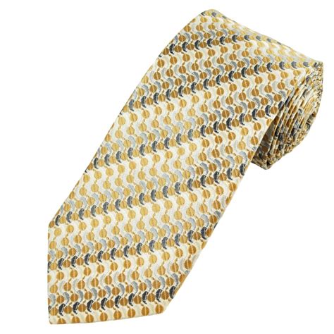 Ivory With Gold Silver And Grey Patterned Mens Extra Long Tie From Ties