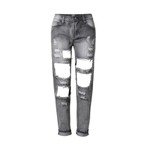 Nueva moda gris mujer Jeans Casual señoras agujero Jeans recto Denim