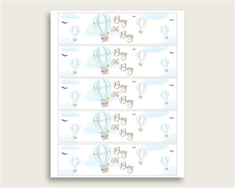 Blue White Water Bottle Labels Printable Hot Air Balloon Water Bottle Wraps Hot Air Balloon