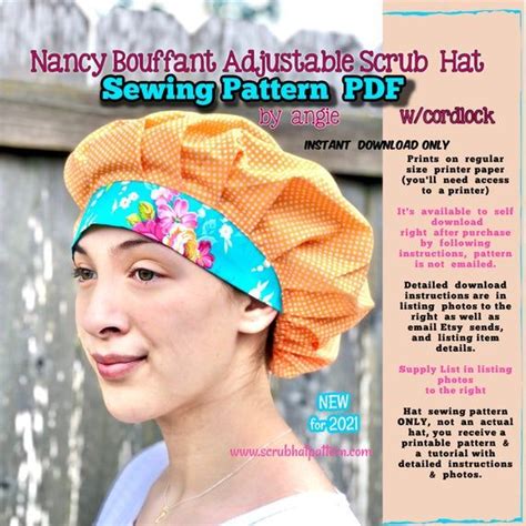 Bouffant Scrub Cap Sewing Pattern Printable Pdf Tutorial For Fully