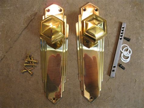 Pr Of 1930`s Art Deco Reproduction Brass Hexagonal Door Knobs And Backplates Pbu1 Ebay