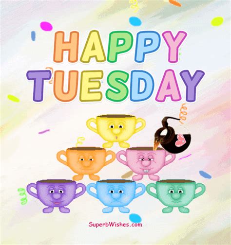 Happy Tuesday Greeting Card With Coffee Cups