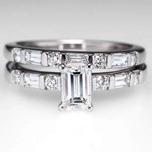 Emerald Cut Diamodn Engagement Ring And Wedding Band Wedding Rings