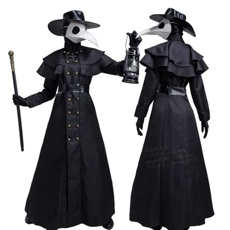 Clemmiepn Medieval Hooded Robe Plague Doctor Costume Hat For Men Monk