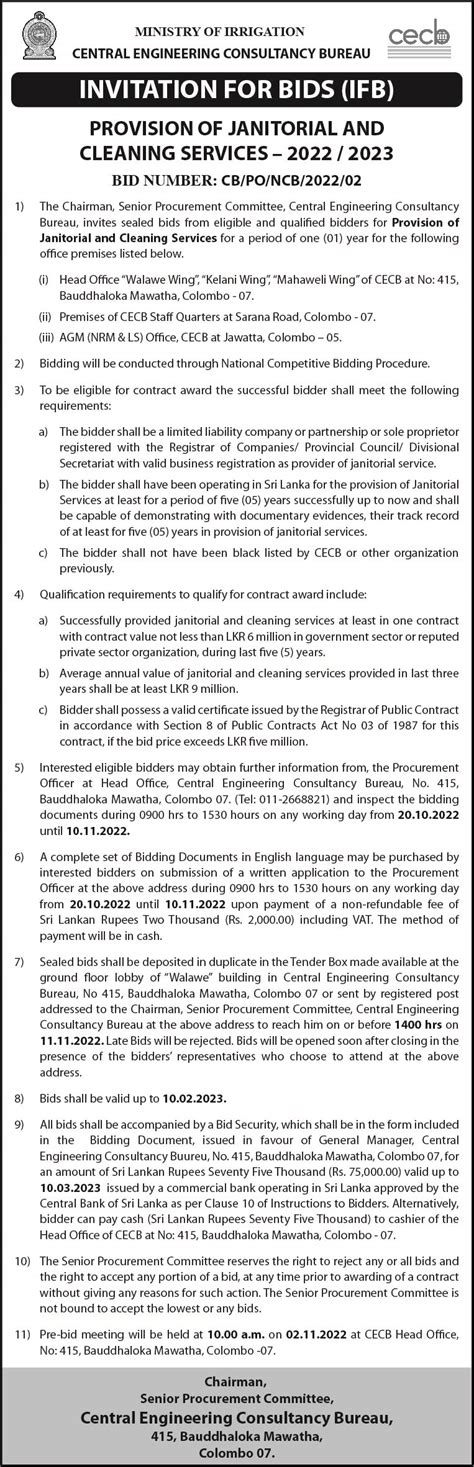 Tender Notice For The Provision Of Janitorial Services Cecb