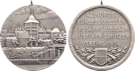 Lübeck Stadt Tragbare Silbermedaille 1914 Kl Randfehler kl Kratzer