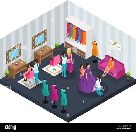 Isometric Makeup Room Concept With Dressers Dressing Actors For Film