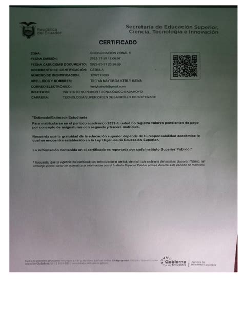 Certificado De Matricula Pdf