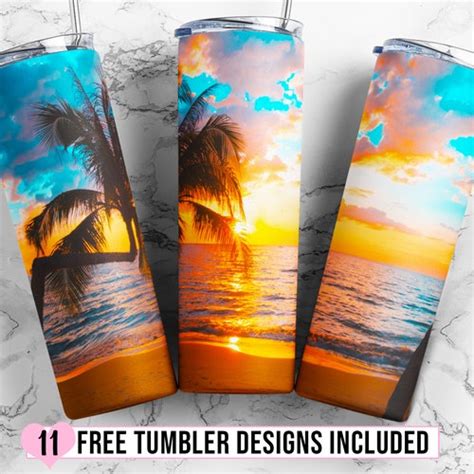 20 Oz Skinny Tumbler Beach Sunset Wrap Tapered Straight Etsy