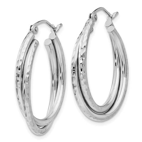 14k 14kt White Gold Diamond Cut Polished Oval Hoop Earring 17mm X 5mm Ebay