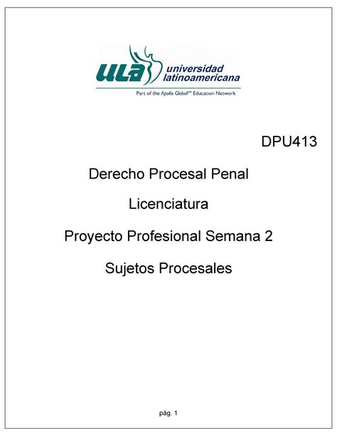 PP1 A2 Derecho Penal Procesal DPU Derecho Procesal Penal