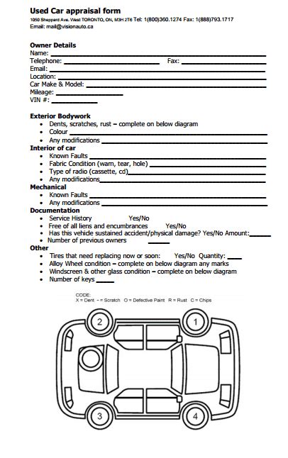 Car Appraisal Forms Word Excel Fomats