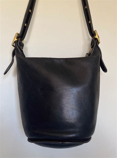 Vintage Coach Black Leather Bucket Bag Handbag Purse Hobo Etsy