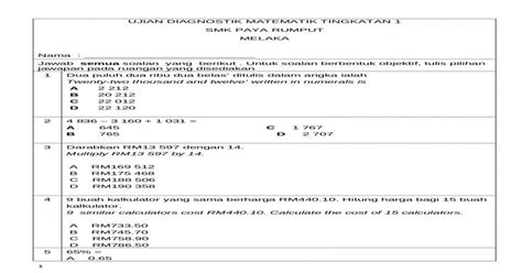 Docx Ujian Diagnostik Matematik Tingkatan Pdfslide Net Inbox