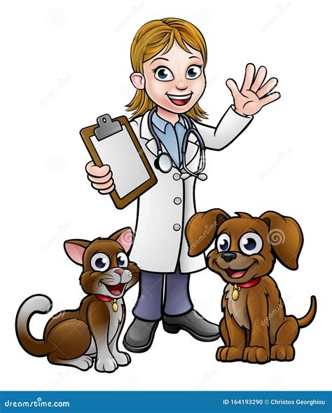 Cartoon Veterinarian Character With Cat And Dog Stock Vector