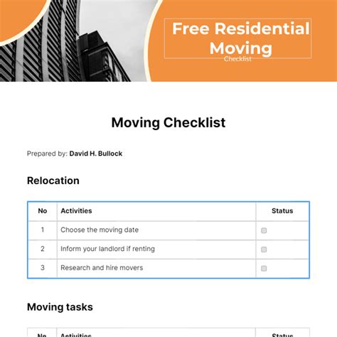 Residential Moving Checklist - Edit Online & Download Example