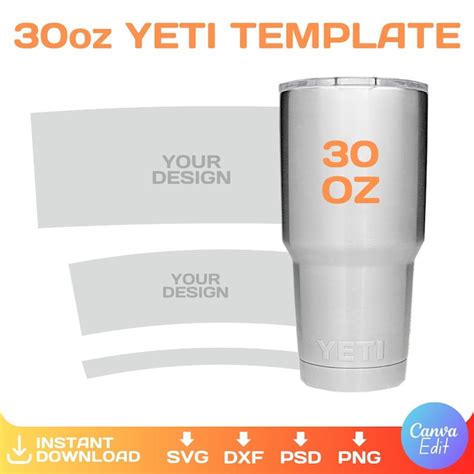 30oz Yeti Tumbler Blank Template For Sublimation Full Wrap Canva