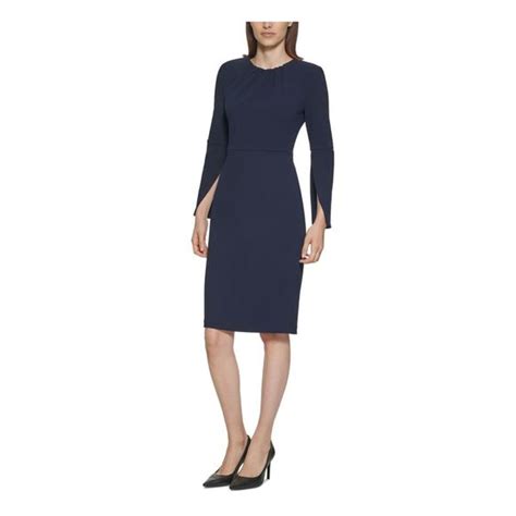 Calvin Klein Dresses Calvin Klein Womens Navy Split Cuffs Scuba Crepe S Long Sleeve Sheath