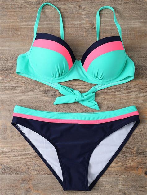 Bowknot Color Block Bikini Set Bikinis Bikini Set Geometric Bikini Set