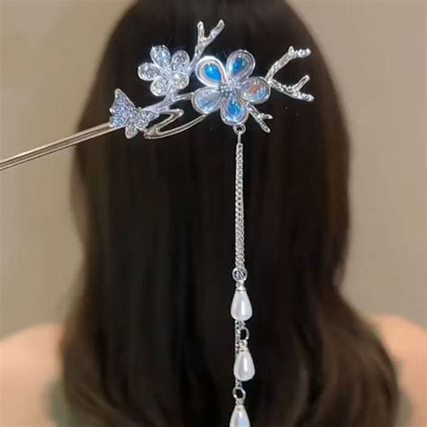 Chinese Style Flower Rhinestone Hair Stick Hair Sticks For Long Hair