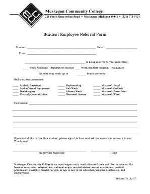 Fillable Online Muskegoncc Student Employee Referral Form Pdf