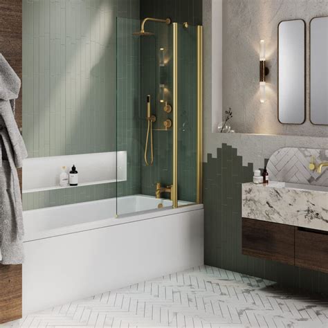 Wave Brushed Brass Square Bath Screen Lakes Showering Spaces