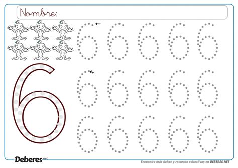 Ficha Del Numero 6 Con Puntitos Imprimibles Para Preescolar Números Preescolar Práctica De