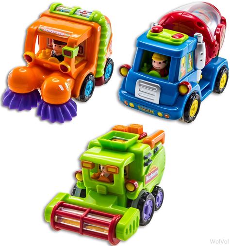 Street Sweeper Truck Cement Mixer Harvester Toy Set Of 3 Push Go Boys