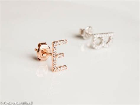 etsy  rose gold earrings initial stud earrings personalized