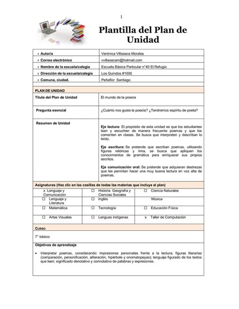 Plantilla De Plan De Unidad Pdf