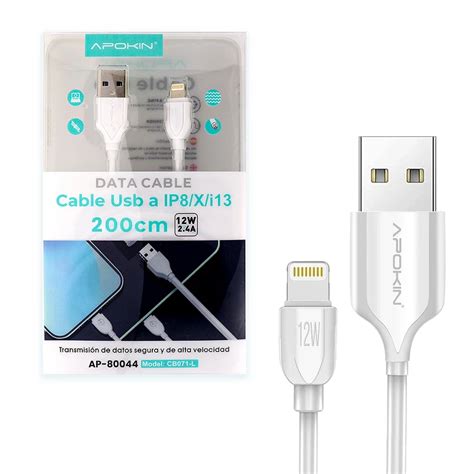 Comprar Cable De Datos Y Carga Rapida 12w APOKIN USB 2 4 A Lightning 2m