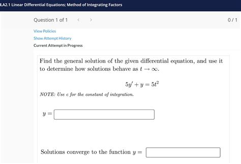 [solved] La2 1 Linear Differential Equations Method Of Integrating