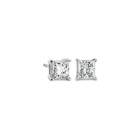 Princess Cut Diamond Stud Earrings In 14k White Gold 2 Ct Tw Blue